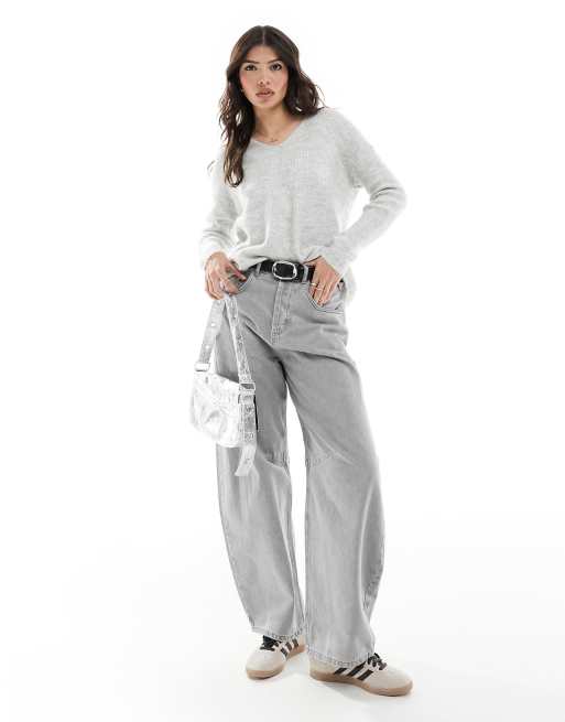 ONLY - Pull souple à col en V - Gris clair chiné , 3 de 4