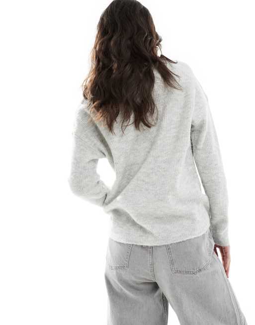 ONLY - Pull souple à col en V - Gris clair chiné , 4 de 4