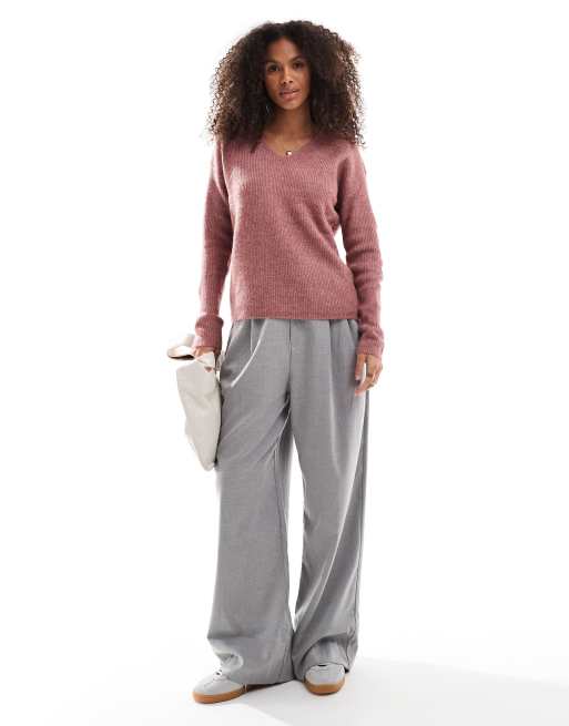 ONLY Pull souple a col en V Rose fonce ASOS