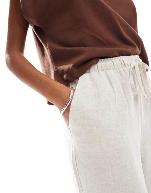 ONLY pull up shorts with linen co-ord in beige, 2 of 5