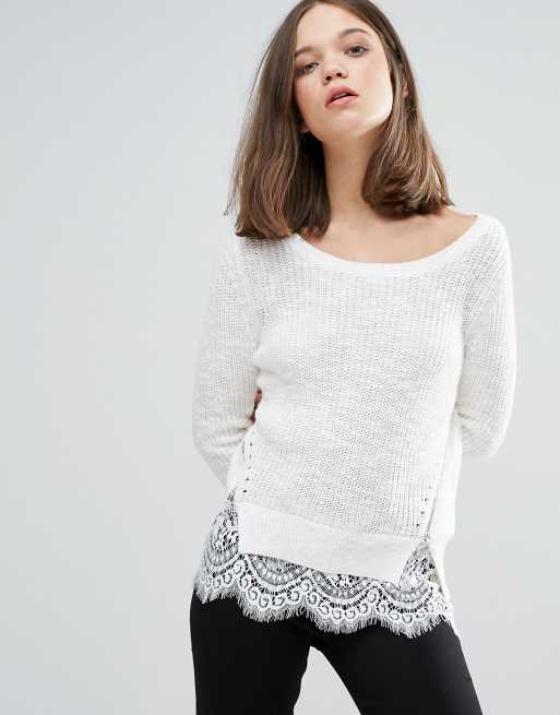 Only - Pull zippé avec maille sur les côtés et épaisseur en dentelle