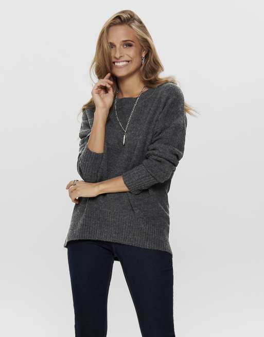 ONLY - Pullover in maglia color grigio scuro mélange