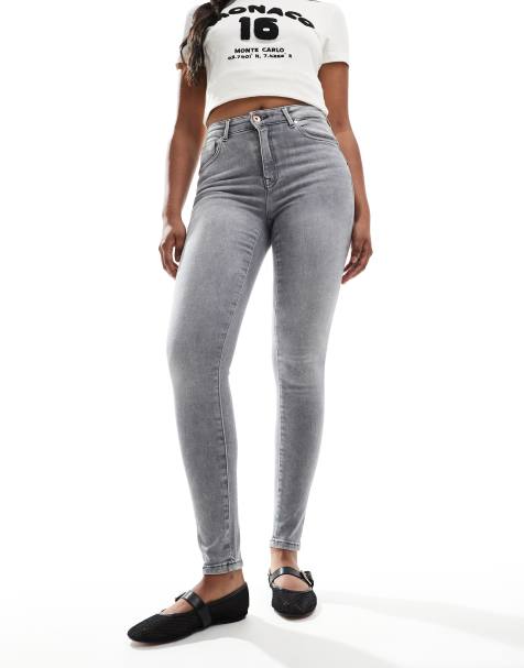 ONLY - Push-up skinny jeans in grijs met wassing - view 1
