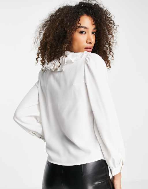 Only pussybow ruffle collar blouse in white , 2 of 4