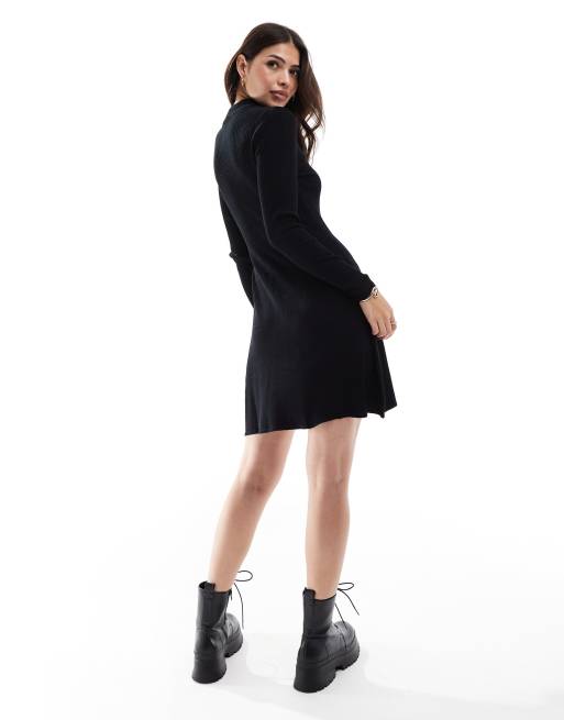 ONLY quarter zip structured knit midi dress in black, 2 of 4