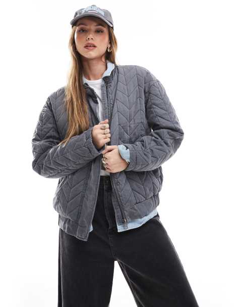 ONLY quilted bomber jacket in washed grey - view 1