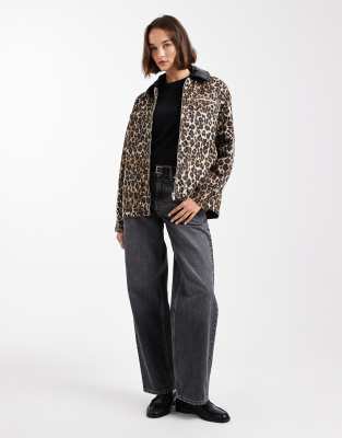 Only Quilted Canvas Jacket With Faux Leather Collar In Brown