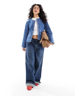 Shop Only Quilted Denim Jacket In Blue