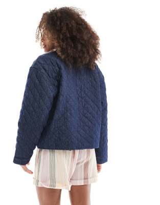 Only Quilted Denim Jacket With Front Pocket Detail In Blue