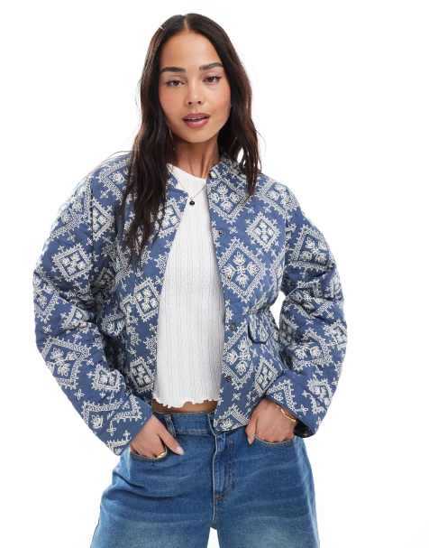 ONLY quilted jacket in blue tile print - view 1