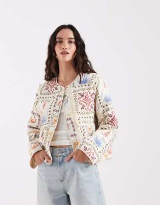 Only Quilted Jacket With Floral Patchwork In Multi