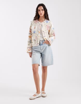 Only Quilted Jacket With Floral Patchwork In Multi