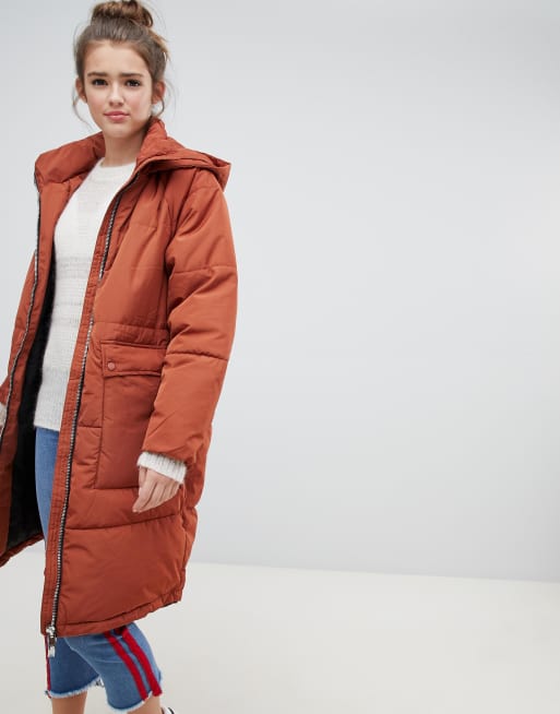 Only quilted longline padded jacket