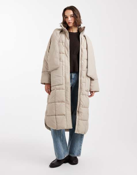 ONLY quilted longline scarf coat in stone - view 1