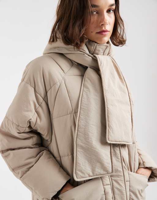 ONLY quilted longline scarf coat in stone, 3 of 4