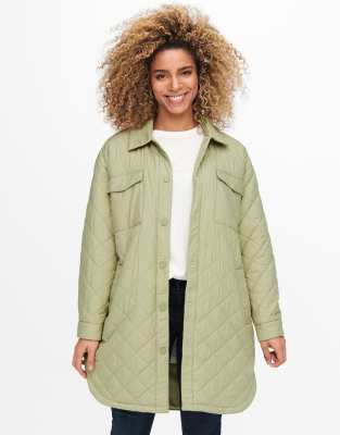 Only quilted shacket in pale green