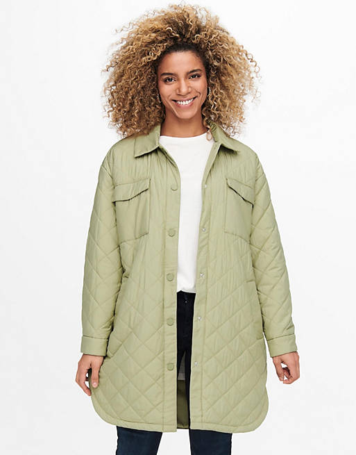 Only quilted shacket in pale green | ASOS