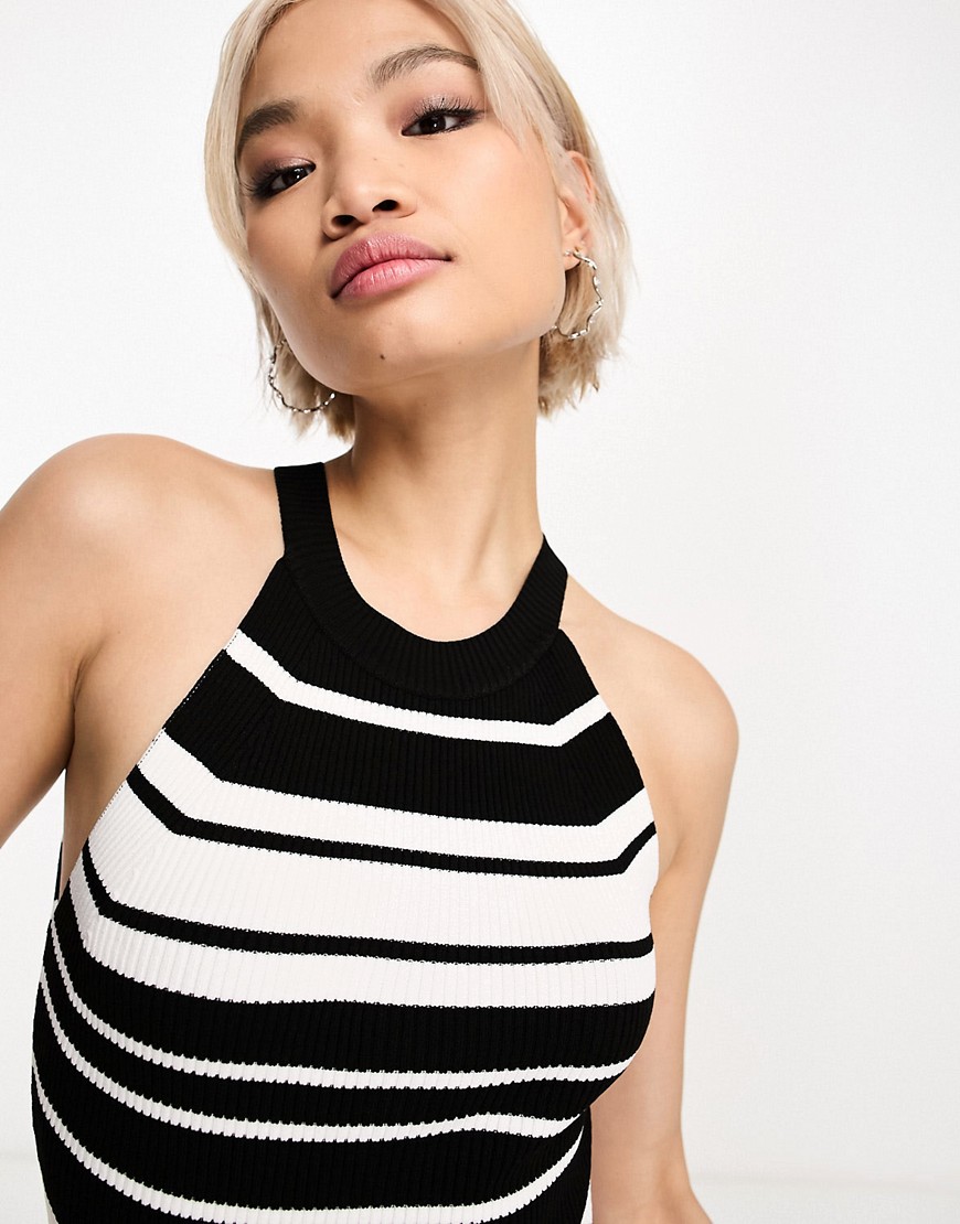 ONLY racer neck top in black and white stripe