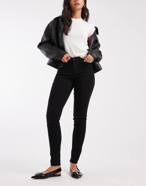 Only – Rain – Svarta skinny jeans med medelhög midja - view 1