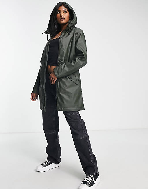 Only raincoat with hood in khaki green