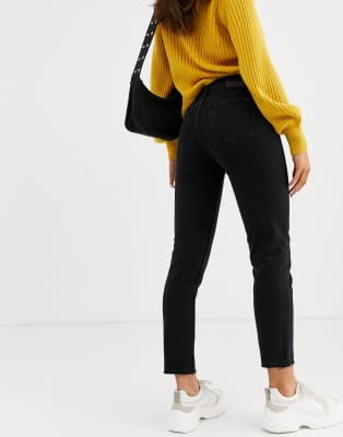 raw edge straight leg jeans