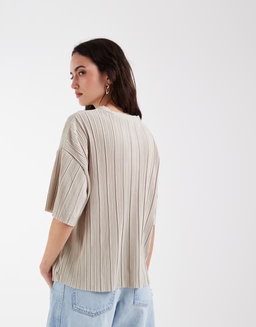 ONLY - Recht plissé T-shirt in crème, 4 van 4