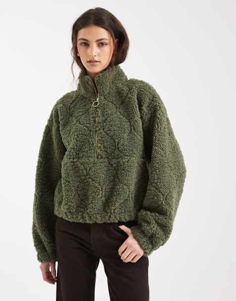 ONLY - Rechte fleece-trui van teddystof in donkergroen - view 1