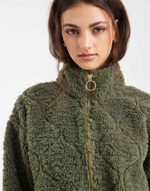 ONLY - Rechte fleece-trui van teddystof in donkergroen, 3 van 4