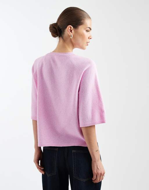 ONLY - Rechte gebreide top met korte mouwen in roze, 3 van 4