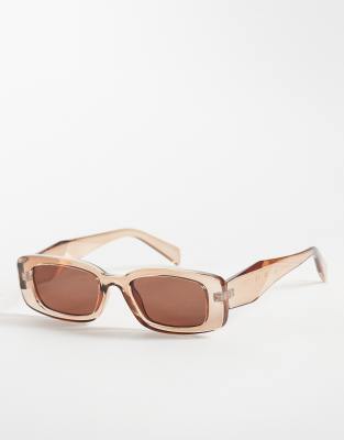 ONLY - Rechteckige Sonnenbrille in Pfirsichrosa-Brown