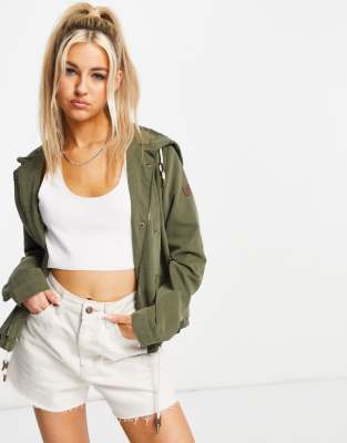 Only - Regenmantel mit Kapuze in Khaki-Grün