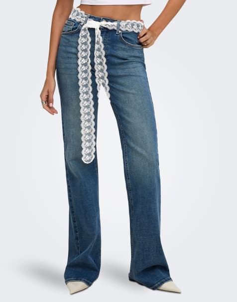 ONLY Regent vaqueros de campana elásticos de talle alto en denim azul medio - view 1