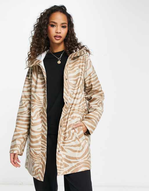 Only - Regnfrakke med guldfarvet zebraprint