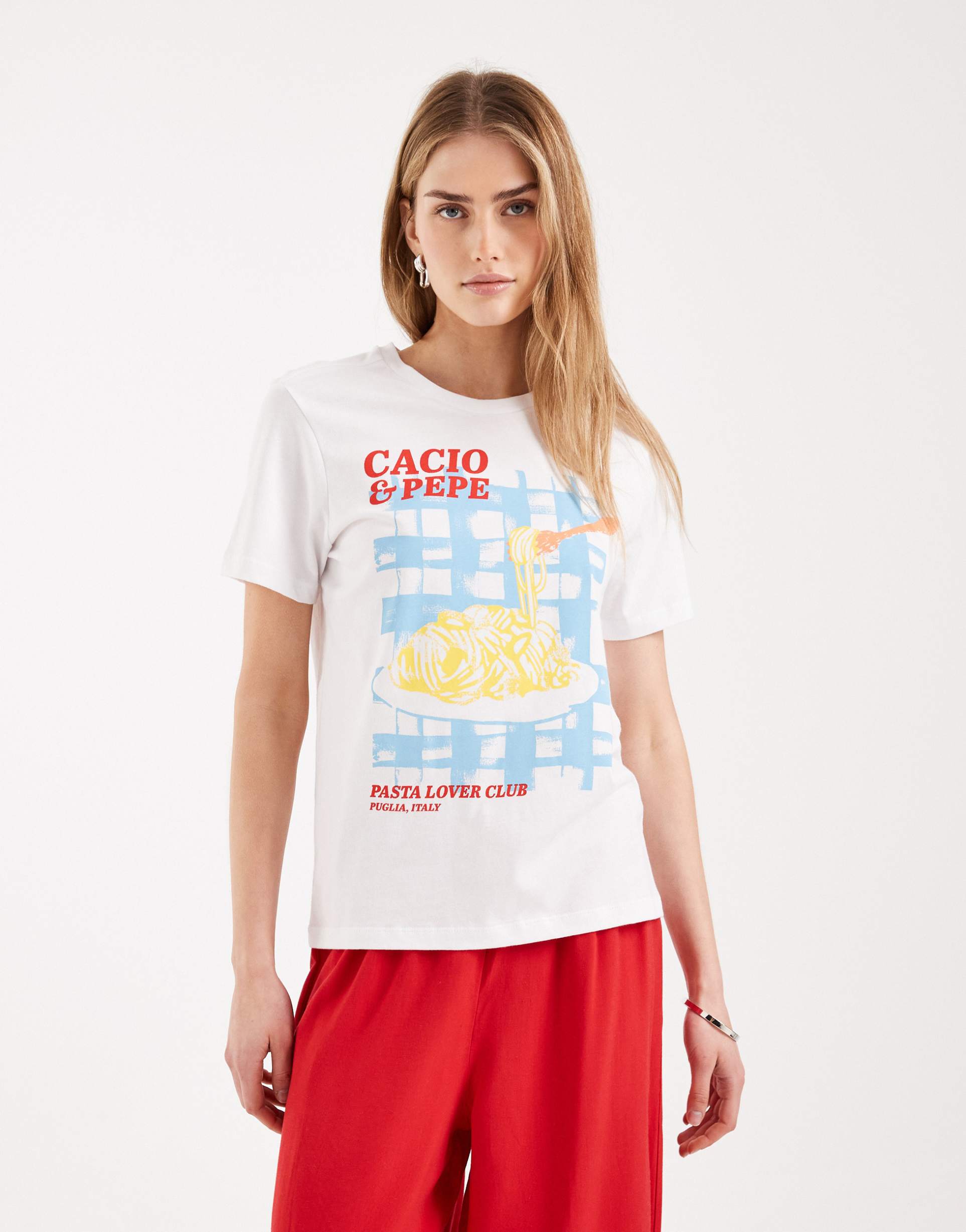 only regular fit t-shirt with pasta print in white