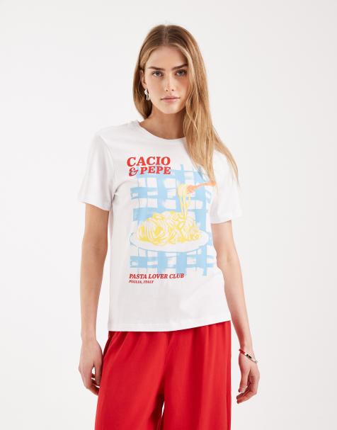 ONLY regular fit t-shirt with pasta print in white