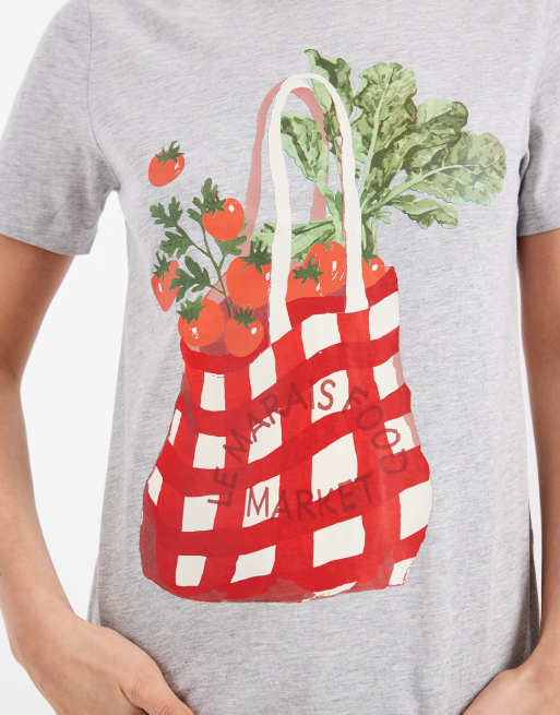 ONLY regular fit t-shirt with tomato print in light grey, 3 of 4