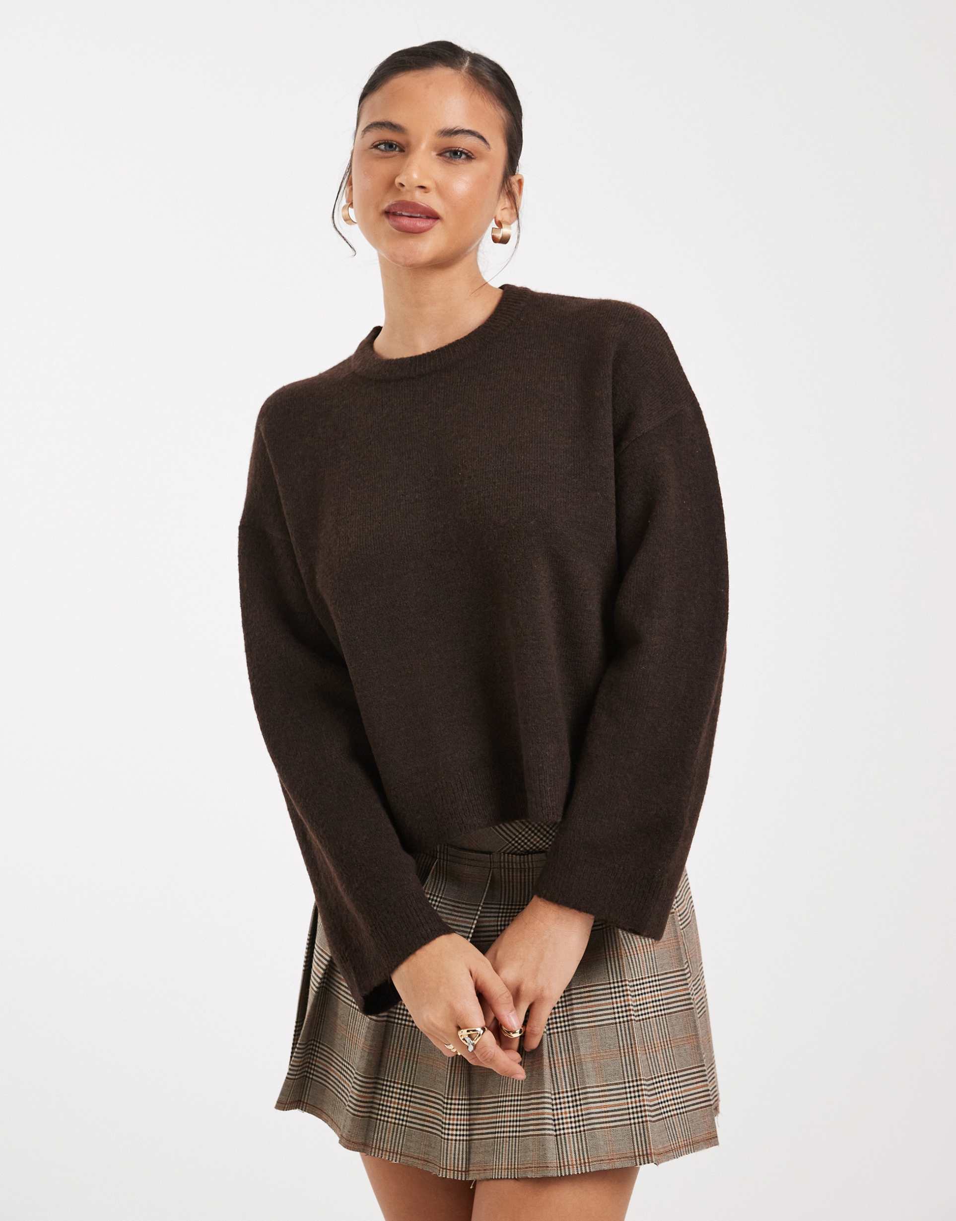 only relaxed knit sweater in dark brown