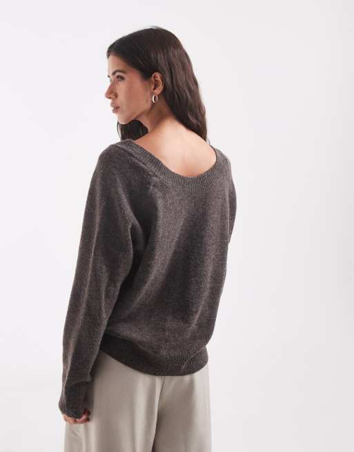 ONLY reversible knit sweater in chocolate brown, 3 of 4
