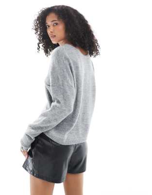Only Reversible Knit Sweater In Gray