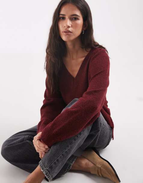 ONLY reversible knitted jumper in dark red - view 1
