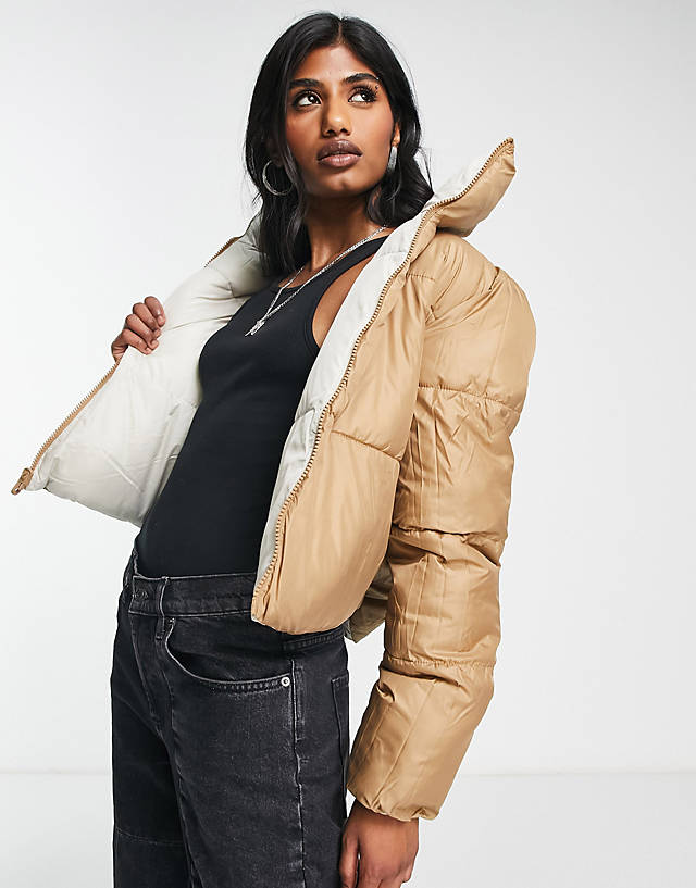 ONLY - reversible padded jacket in cream and camel