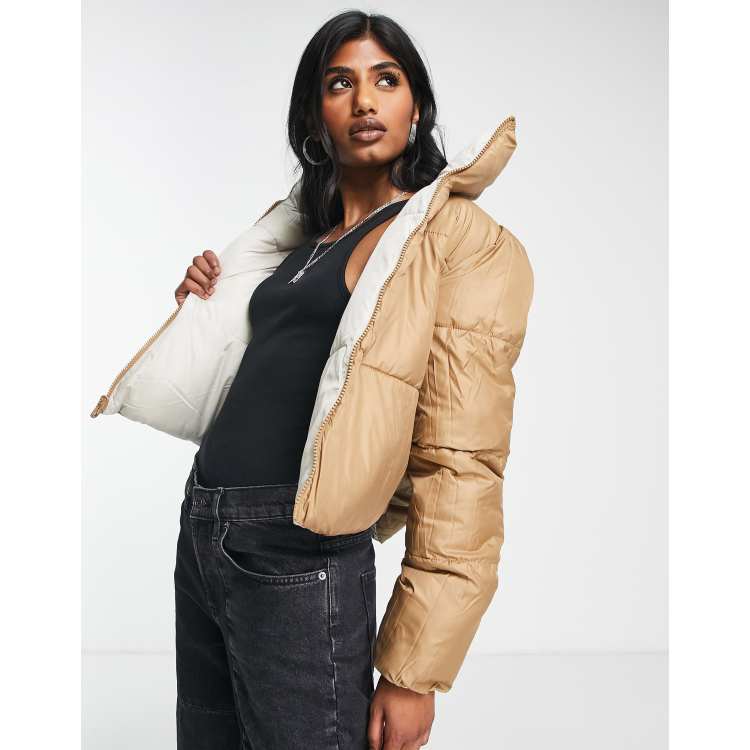 Only reversible padded jacket in cream and camel