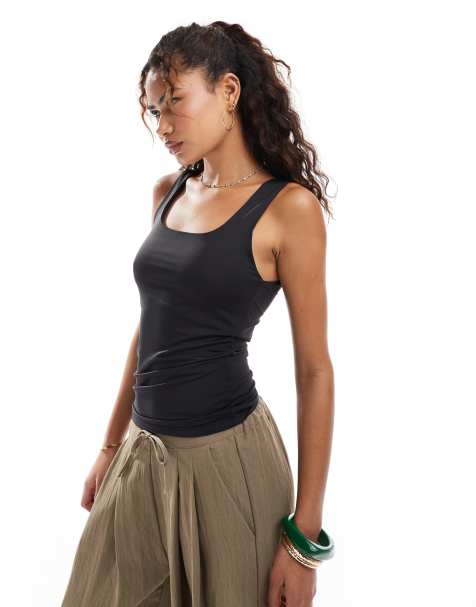 Only reversible seamless square neck tank top in black - view 1