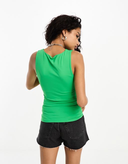 MANGOPOP Women's Square Neck Sleeveless Bodysuit - Deep Green, Small, Clubwear & Going Out Top - View #10