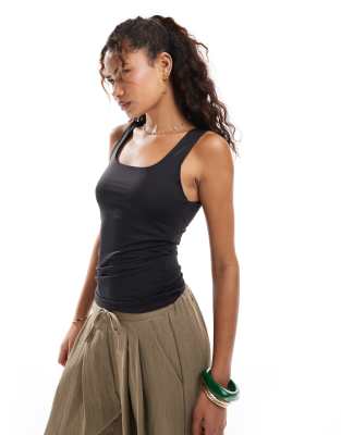 ONLY ONLY reversible seamless square neck vest top in black