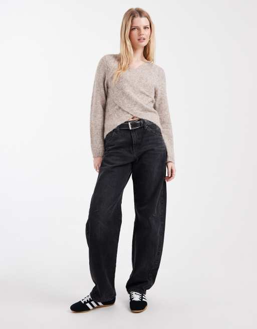 ONLY reversible wrap around knit sweater in light beige, 2 of 4