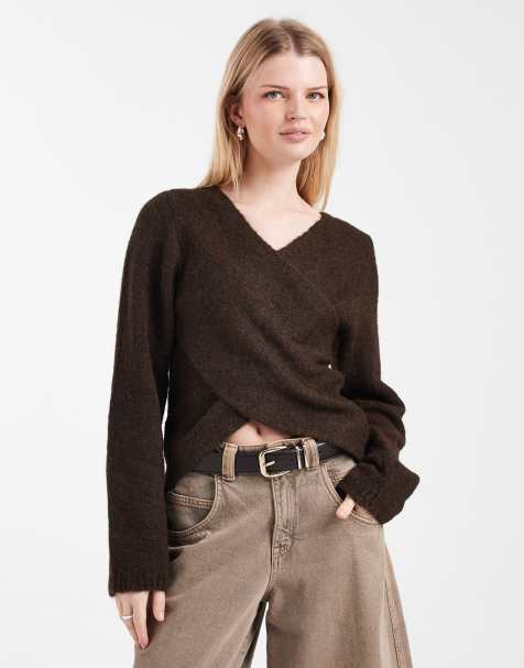 ONLY reversible wrap around knitted jumper in brown