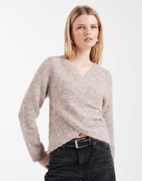 ONLY reversible wrap around knitted jumper in light beige - view 1