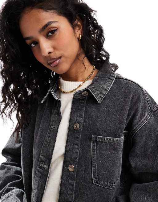 【Anyone more】Dobby Black Denim Crop Jacket superdown Drew Cropped Denim Jacket in Vintage Black | REVOLVE