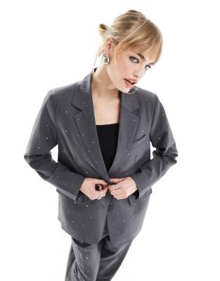 Only Rhinestone Blazer In Dark Gray - Part Of A Set